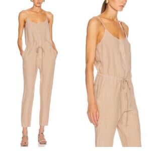 Enza Costa Revolve Tan 100% French Linen Minimalist Jumpsuit Womens Size Small